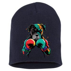 Funny Kickboxing Or Boxing Boxer Dog Short Acrylic Beanie