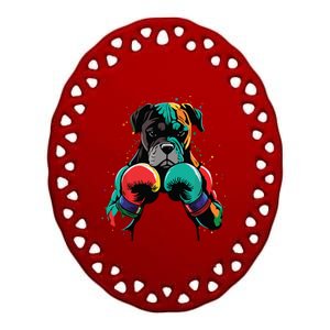 Funny Kickboxing Or Boxing Boxer Dog Ceramic Oval Ornament