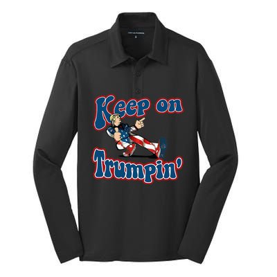 Funny Keep On Trumpin Funny Political Trump Silk Touch Performance Long Sleeve Polo