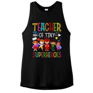 funny Kindergarten Prek Teacher of Tiny Superheroes Ladies PosiCharge Tri-Blend Wicking Tank