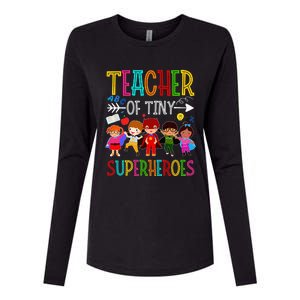 funny Kindergarten Prek Teacher of Tiny Superheroes Womens Cotton Relaxed Long Sleeve T-Shirt