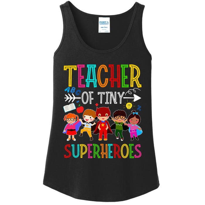 funny Kindergarten Prek Teacher of Tiny Superheroes Ladies Essential Tank