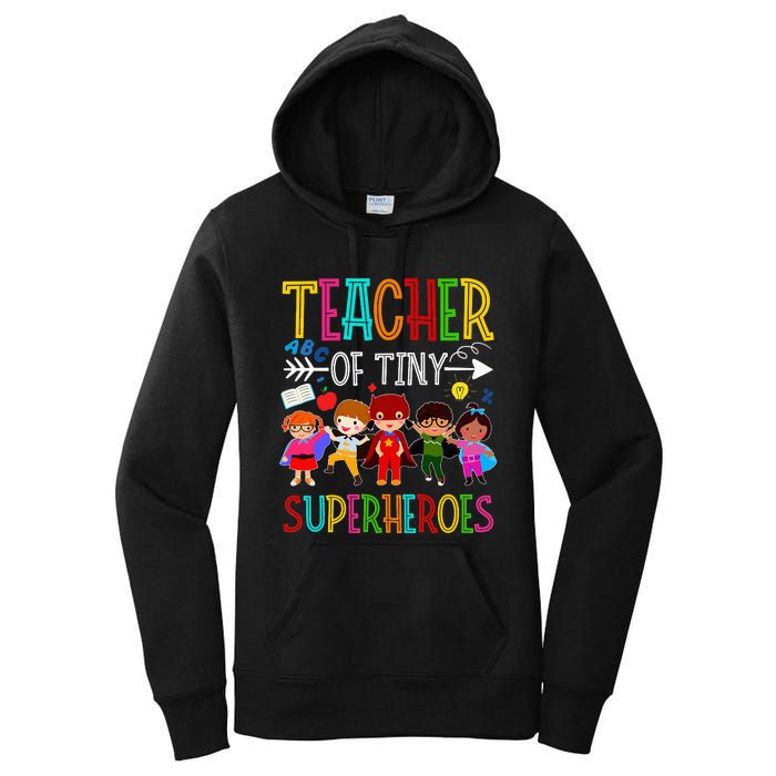 funny Kindergarten Prek Teacher of Tiny Superheroes Women's Pullover Hoodie