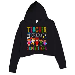 funny Kindergarten Prek Teacher of Tiny Superheroes Crop Fleece Hoodie