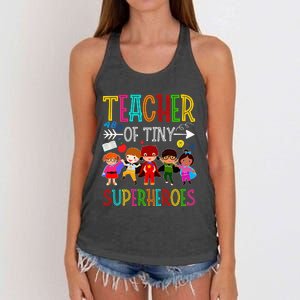 funny Kindergarten Prek Teacher of Tiny Superheroes Women's Knotted Racerback Tank