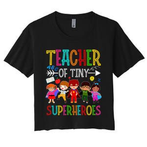 funny Kindergarten Prek Teacher of Tiny Superheroes Women's Crop Top Tee