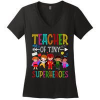 funny Kindergarten Prek Teacher of Tiny Superheroes Women's V-Neck T-Shirt