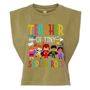 funny Kindergarten Prek Teacher of Tiny Superheroes Garment-Dyed Women's Muscle Tee