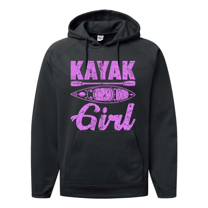 Funny Kayak Retro Distressed Kayaking Kayak Gift Performance Fleece Hoodie