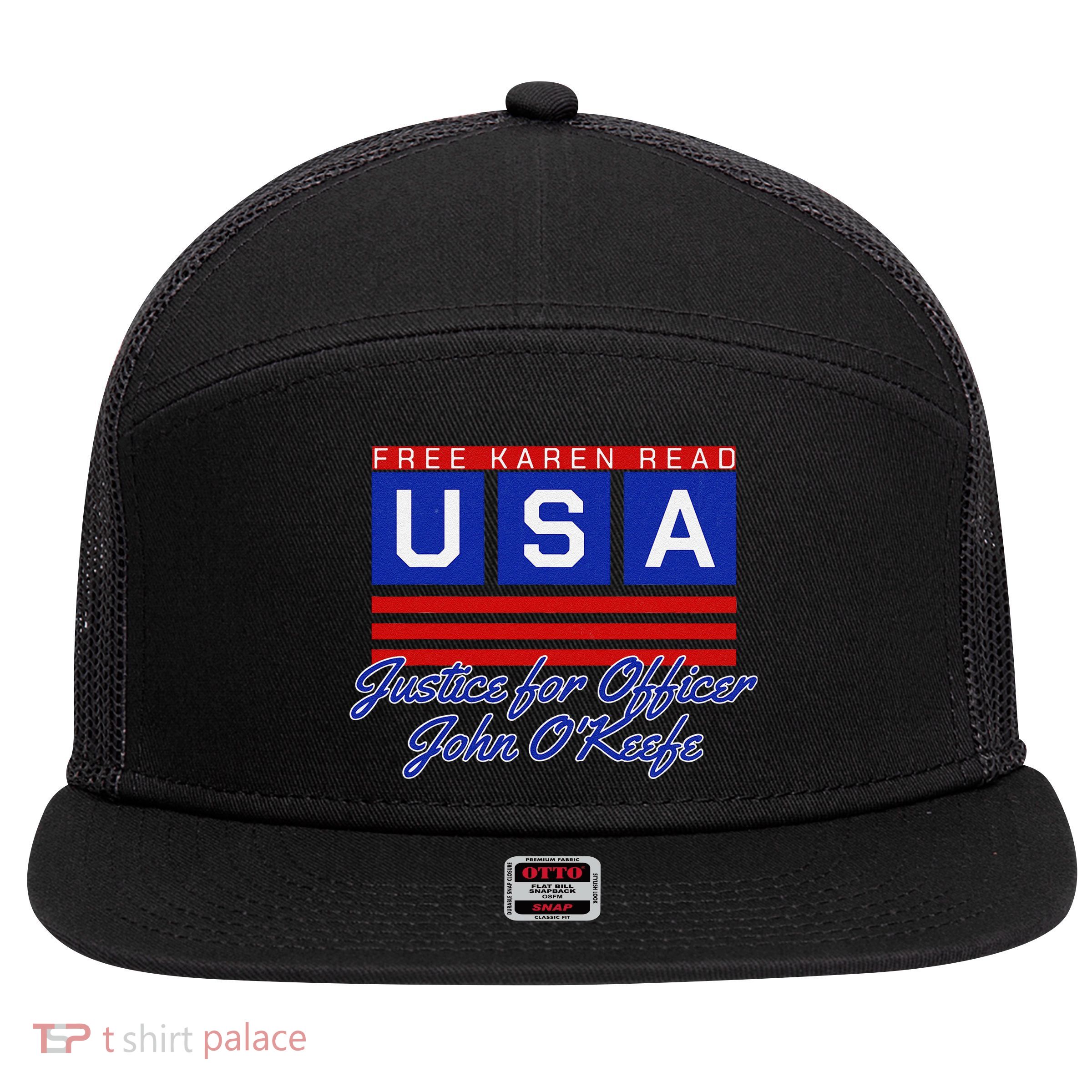 Free Karen Read Justice For Officer John OKeefe Usa America 7 Panel Mesh Trucker Snapback Hat