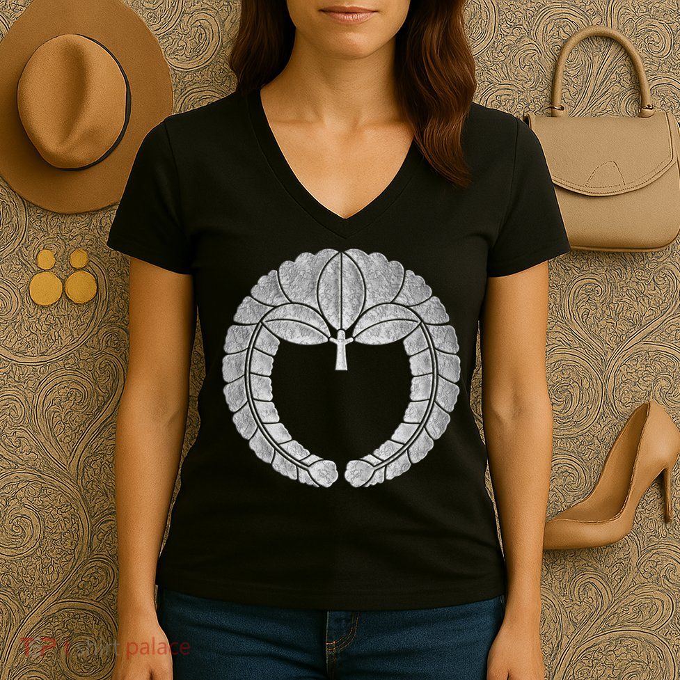 Fujiwara Kamon Sagari Fuji In Silver Foil Women's V-Neck T-Shirt