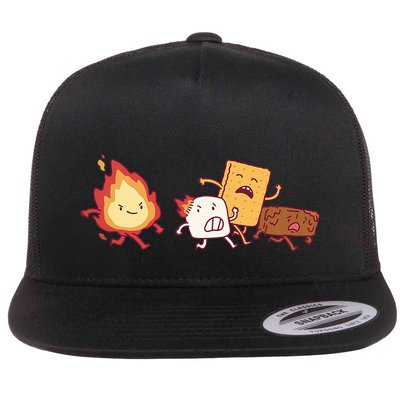 Funny Kawaii Smores Happy Camper Camping Trip Flat Bill Trucker Hat