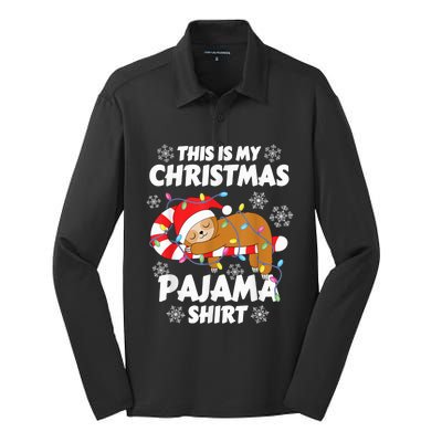 Funny Kawaii Sleeping Sloth Xmas This Is My Christmas Pajama Silk Touch Performance Long Sleeve Polo