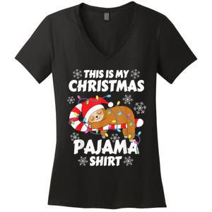 Funny Kawaii Sleeping Sloth Xmas This Is My Christmas Pajama Women's V-Neck T-Shirt