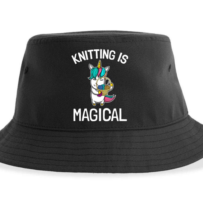 Funny Knitting Saying Knitting Needles Knit Unicorn Magic Sustainable Bucket Hat