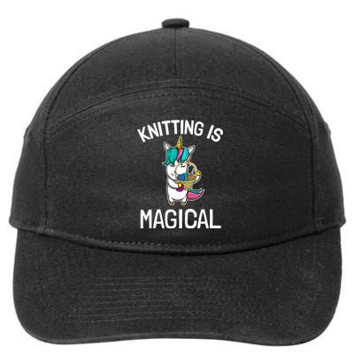 Funny Knitting Saying Knitting Needles Knit Unicorn Magic 7-Panel Snapback Hat