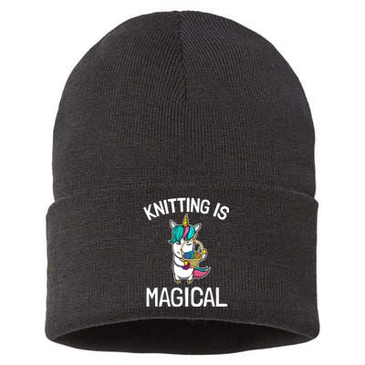 Funny Knitting Saying Knitting Needles Knit Unicorn Magic Sustainable Knit Beanie