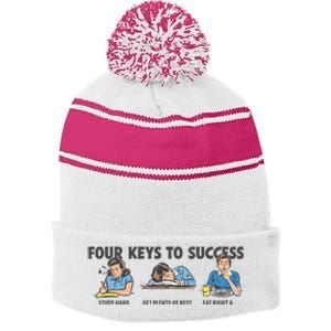 Four Keys To Success Stripe Pom Pom Beanie