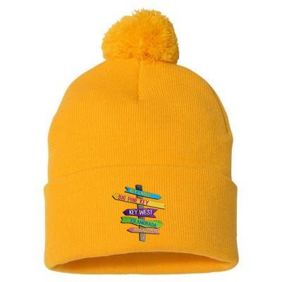 Florida Keys Totem Largo Islamorada Key West Sign Post Pom Pom 12in Knit Beanie