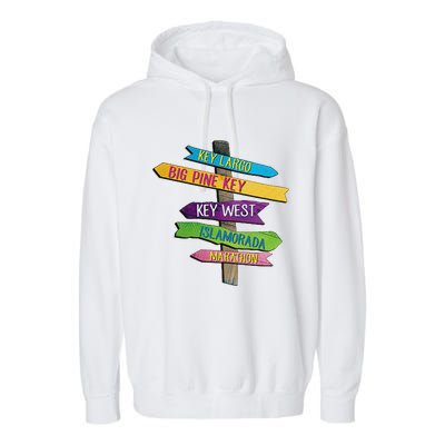 Florida Keys Totem Largo Islamorada Key West Sign Post Garment-Dyed Fleece Hoodie