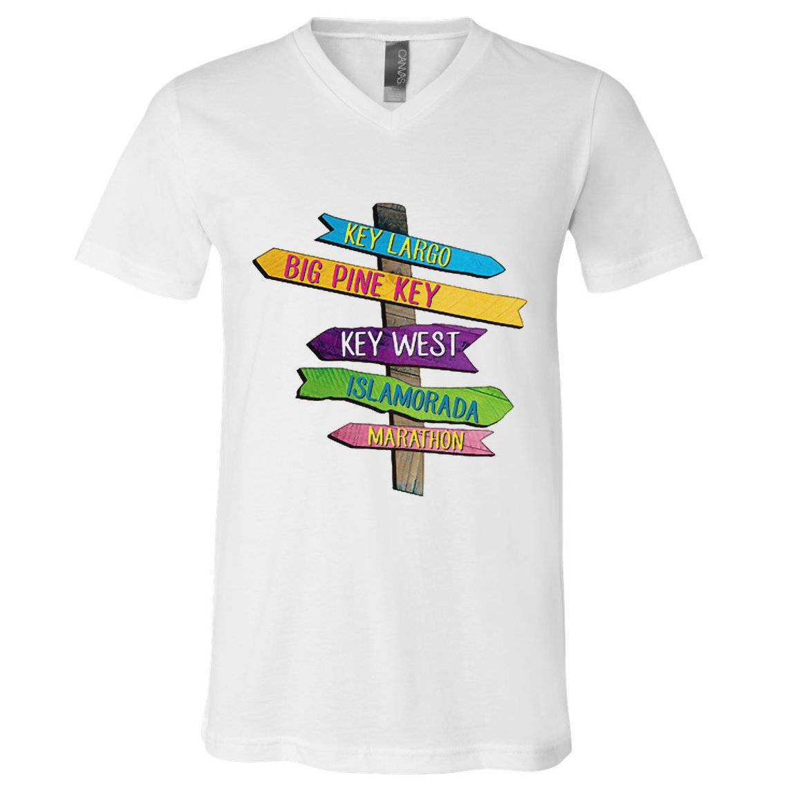 Florida Keys Totem Largo Islamorada Key West Sign Post V-Neck T-Shirt