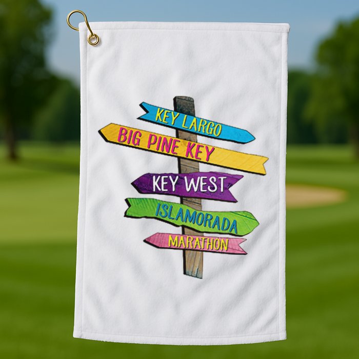 Florida Keys Totem Largo Islamorada Key West Sign Post Golf Towel