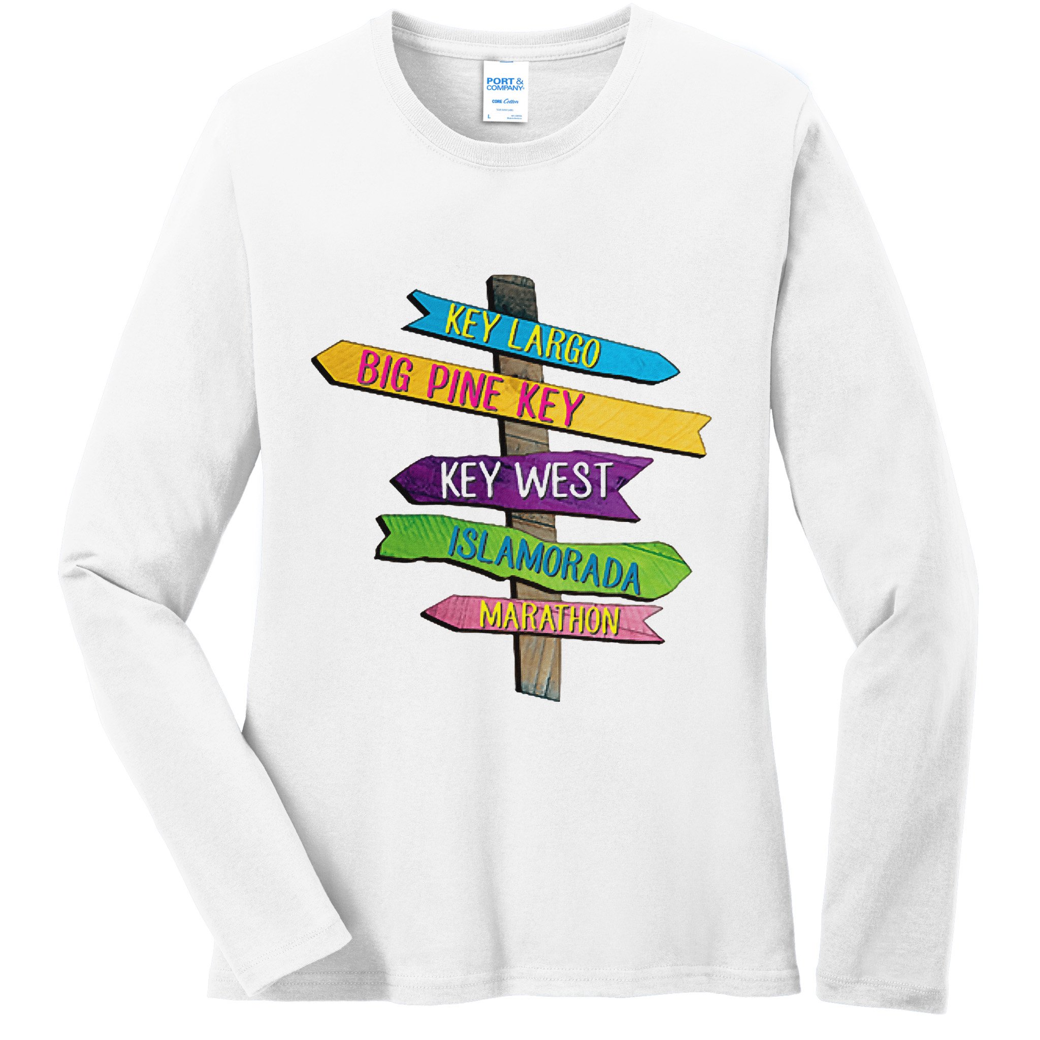 Florida Keys Totem Largo Islamorada Key West Sign Post Ladies Long Sleeve Shirt