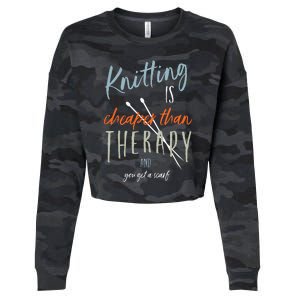 Funny Knitting Therapy Design Knitter Cropped Pullover Crew