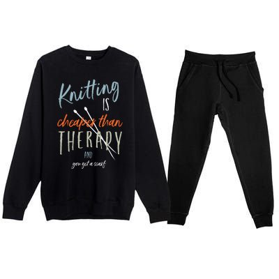 Funny Knitting Therapy Design Knitter Premium Crewneck Sweatsuit Set