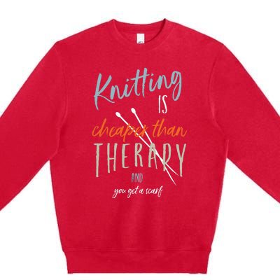 Funny Knitting Therapy Design Knitter Premium Crewneck Sweatshirt