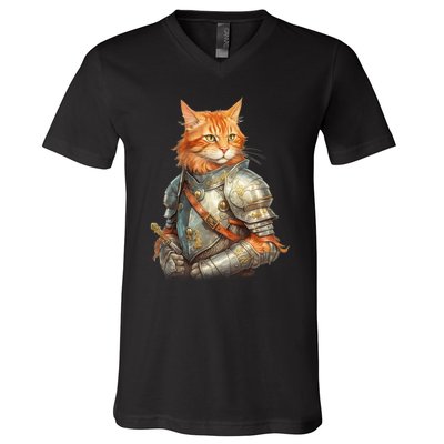 Feline Knight Templar The Crusader Cat V-Neck T-Shirt