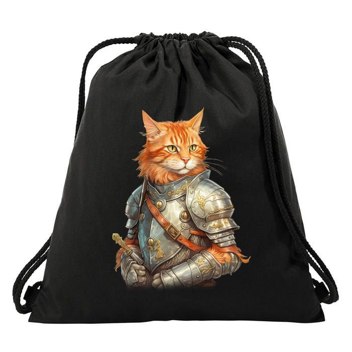 Feline Knight Templar The Crusader Cat Drawstring Bag
