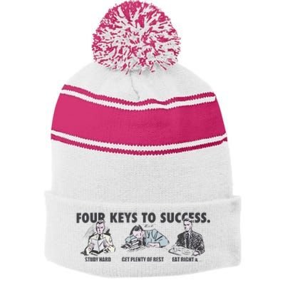 Four Keys To Success Stripe Pom Pom Beanie