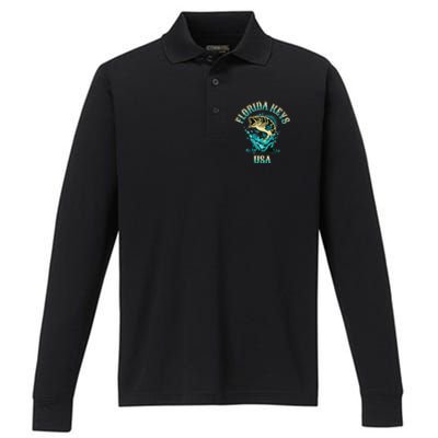 Florida Keys Usa Fishing Design On Front And Back Performance Long Sleeve Polo