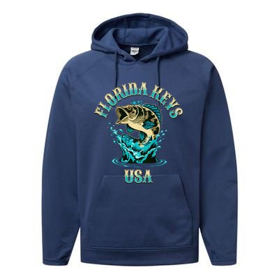 Florida Keys Usa Fishing Design On Front And Back Performance Fleece Hoodie