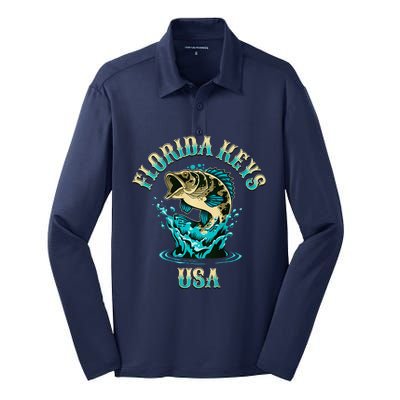 Florida Keys Usa Fishing Design On Front And Back Silk Touch Performance Long Sleeve Polo