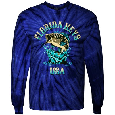 Florida Keys Usa Fishing Design On Front And Back Tie-Dye Long Sleeve Shirt