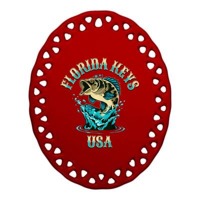 Florida Keys Usa Fishing Design On Front And Back Ceramic Oval Ornament