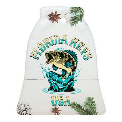 Florida Keys Usa Fishing Design On Front And Back Ceramic Bell Ornament