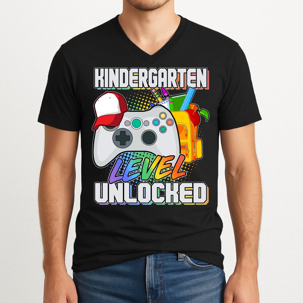 Funny Kindergarten Unlocked Video Gamer V-Neck T-Shirt