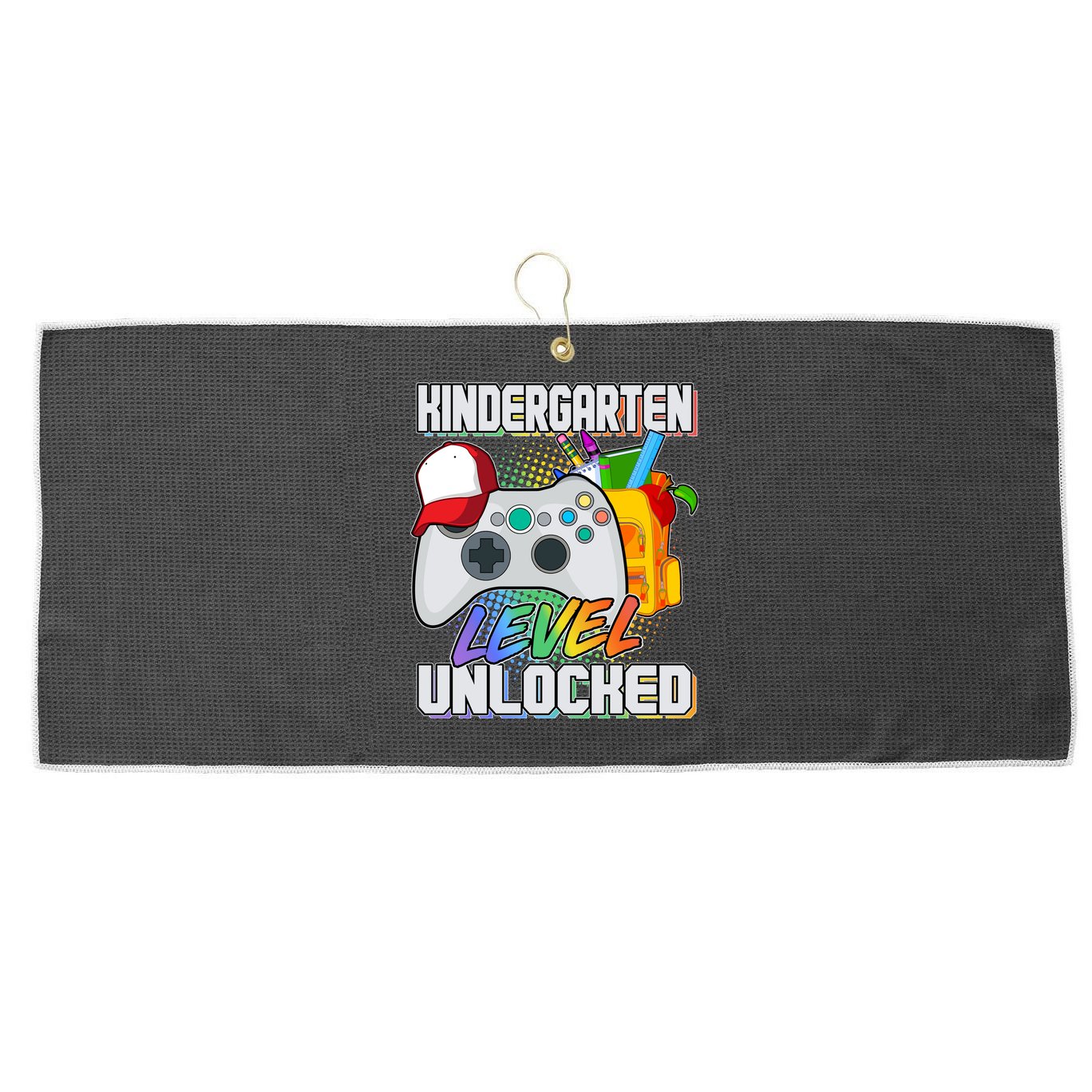Funny Kindergarten Unlocked Video Gamer Large Microfiber Waffle Golf Towel