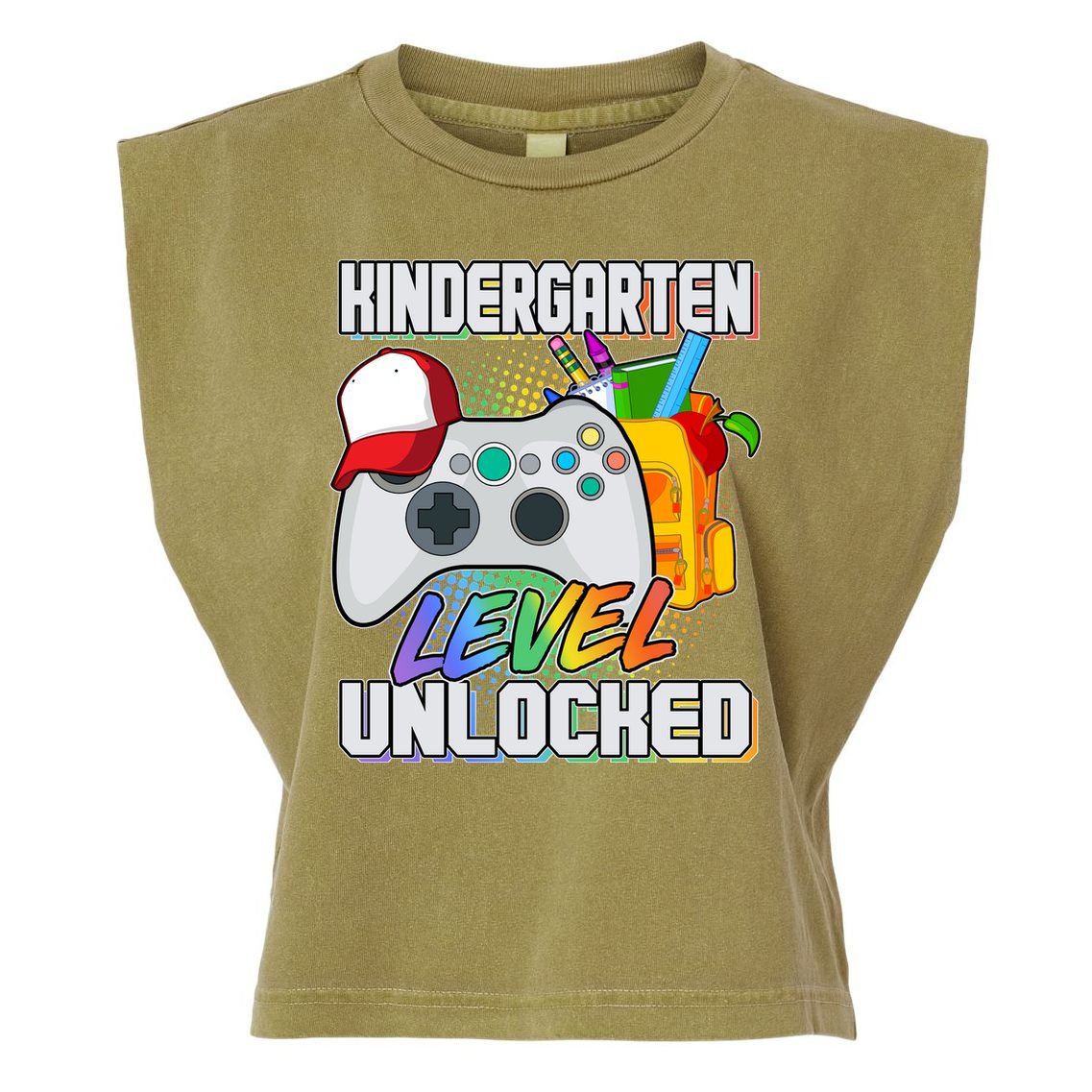 Funny Kindergarten Unlocked Video Gamer Garment-Dyed Women's Muscle Tee