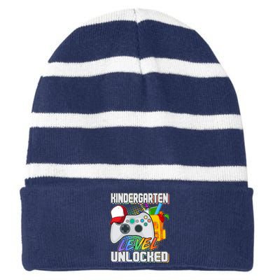 Funny Kindergarten Unlocked Video Gamer Striped Beanie with Solid Band