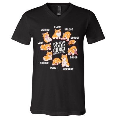 Funny Know Your Corgi Shapes Cute Welsh Dog Lover V-Neck T-Shirt