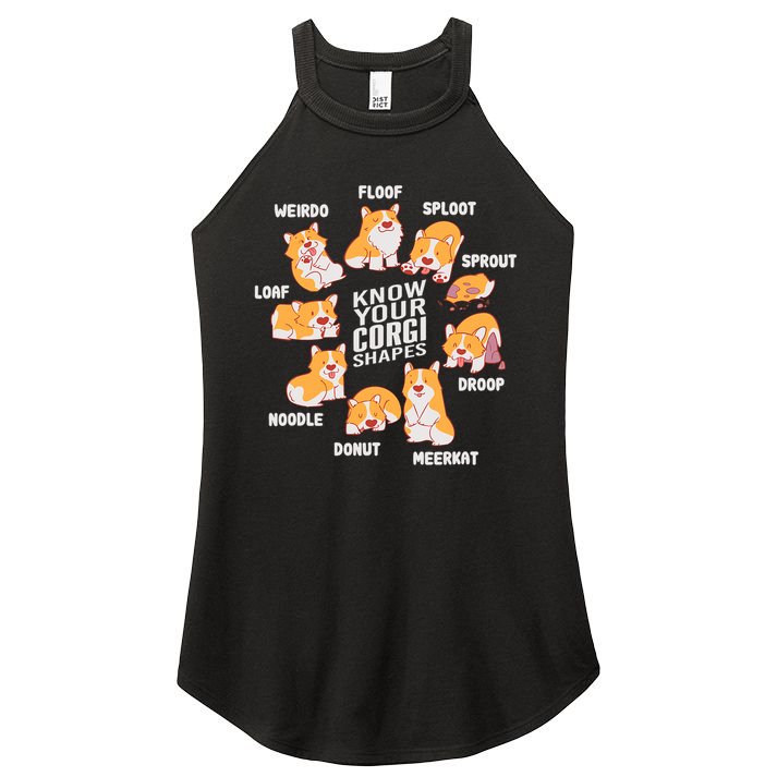 Funny Know Your Corgi Shapes Cute Welsh Dog Lover Women's Perfect Tri Rocker Tank