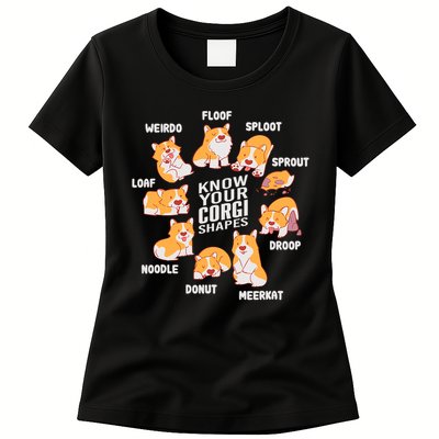 Funny Know Your Corgi Shapes Cute Welsh Dog Lover Womens T-Shirt