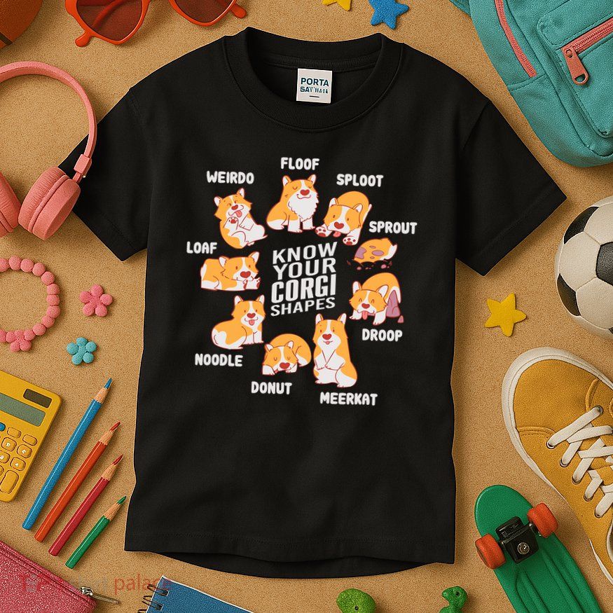 Funny Know Your Corgi Shapes Cute Welsh Dog Lover Kids T-Shirt