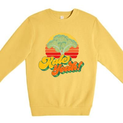 Funny Kale Yeah Gift Funny Vegetable Vintage Retro 80s Sunset Garden Gift Premium Crewneck Sweatshirt