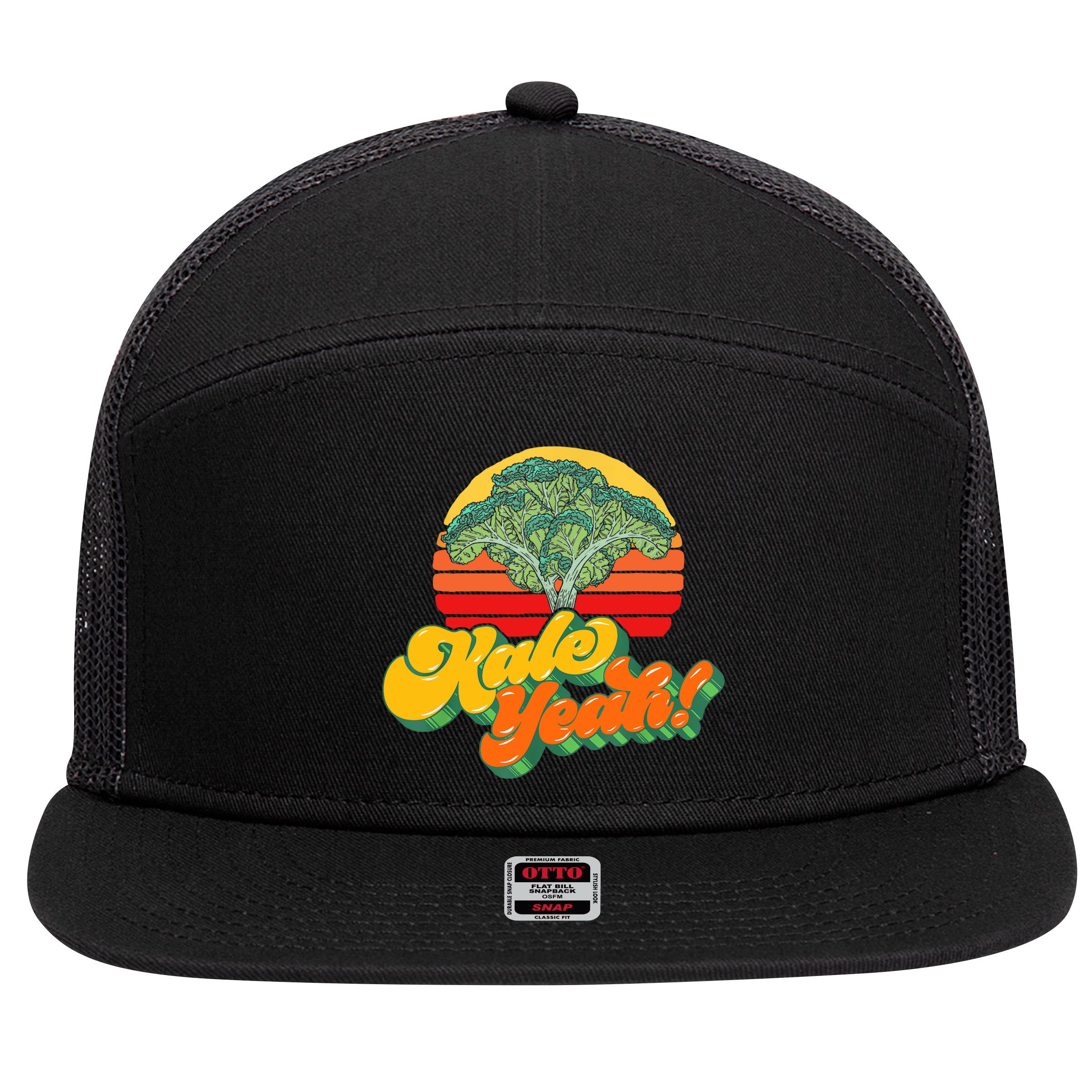 Funny Kale Yeah Gift Funny Vegetable Vintage Retro 80s Sunset Garden Gift 7 Panel Mesh Trucker Snapback Hat