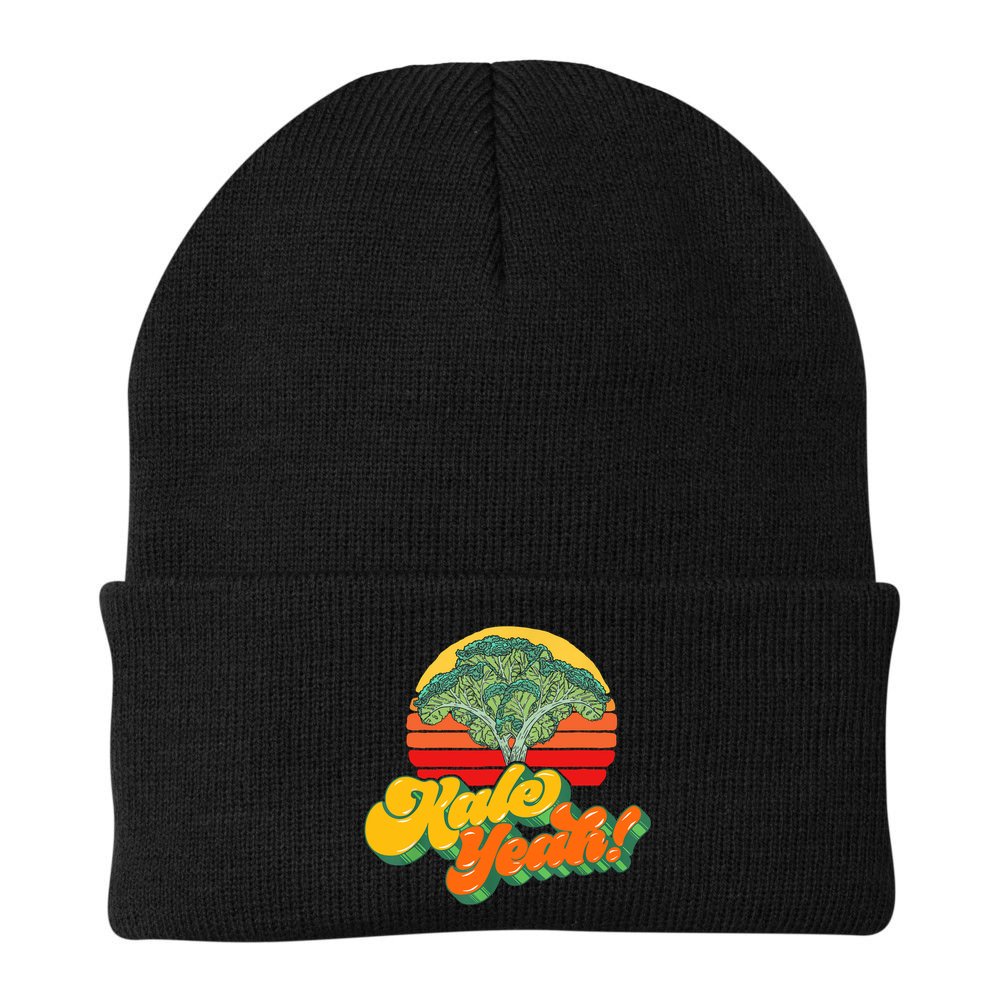 Funny Kale Yeah Gift Funny Vegetable Vintage Retro 80s Sunset Garden Gift Beanie